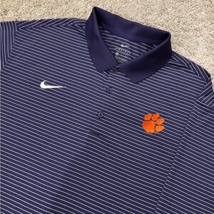 Nike Dri Fit Clemson Tigers Striped Team Issued Polo Shirt Mens 2XL Purple White